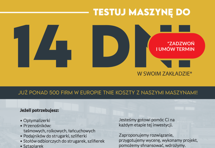 Testuj nasze maszyny w swoim zakładzie